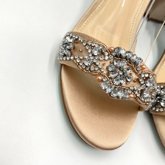 Betsey Johnson Size 5.5 Mel Champagne Satin Low Block Heels Dress Sandals‎ Shoes - Picture 4 of 16